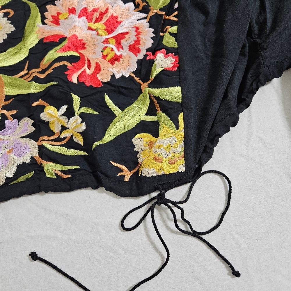 Anthropologie Tiny Floral Embroidered Knit Blouse Top Boho Balloon Sleeve 2X - Picture 8 of 13
